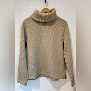 J.Crew Fleece-Lined Houndstooth Funnel Neck Top Old Money Preppy Knit Size L